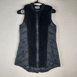 Athleta Black Sherpa Front Down Puffer Vest Women XXS Goose Down Zip Pockets